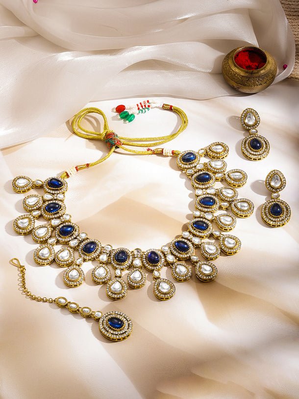Blue Sapphire Glow Kundan Statement Necklace Set