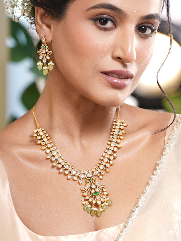 Diamond Shine Pastel Green Statement Necklace Set