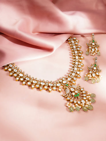 Diamond Shine Pastel Green Statement Necklace Set