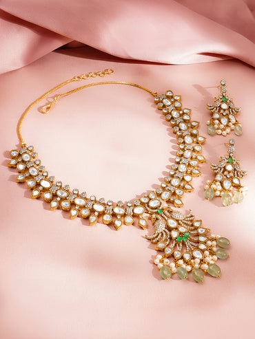 Diamond Shine Pastel Green Statement Necklace Set