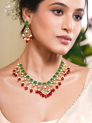 Ruby Emerald Diamond Statement Necklace Set