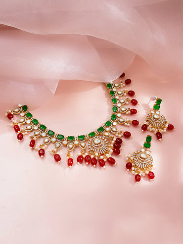 Ruby Emerald Diamond Statement Necklace Set