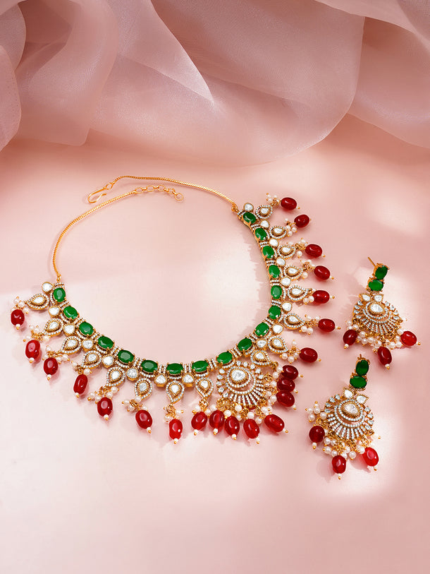 Ruby Emerald Diamond Statement Necklace Set