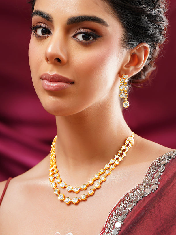 Rhodium Plated Kundan Layered Necklace Set