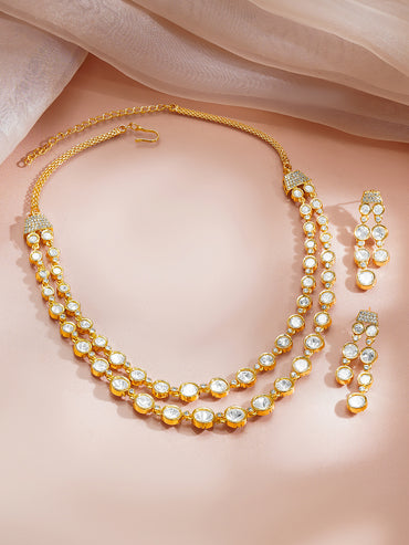 Rhodium Plated Kundan Layered Necklace Set