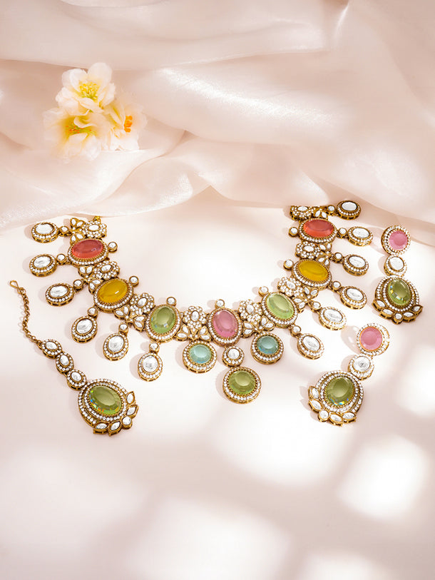Regal Multicolor Kundan Statement Necklace Set