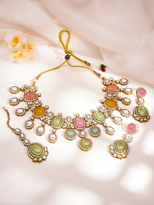 Regal Multicolor Kundan Statement Necklace Set