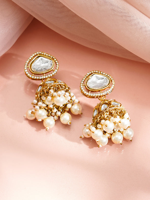 Gold-Plated Kundan & CZ Multilayer Necklace Set with Pearls
