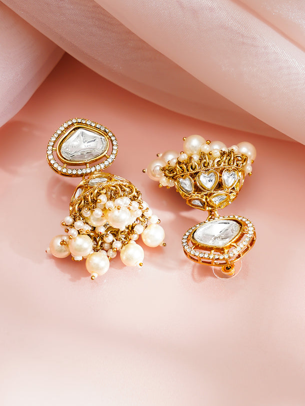 Gold-Plated Kundan & CZ Multilayer Necklace Set with Pearls