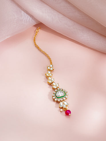 Gold Plated Pearl Beaded Pink Drop Kundan Necklace Set