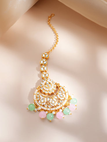 Gold-Plated Kundan Pastel Beaded Choker Jewellery Set