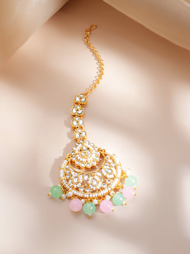 Gold-Plated Kundan Pastel Beaded Choker Jewellery Set