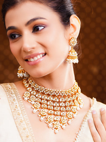 Gold-Plated Kundan Pearl Choker Jewellery Set