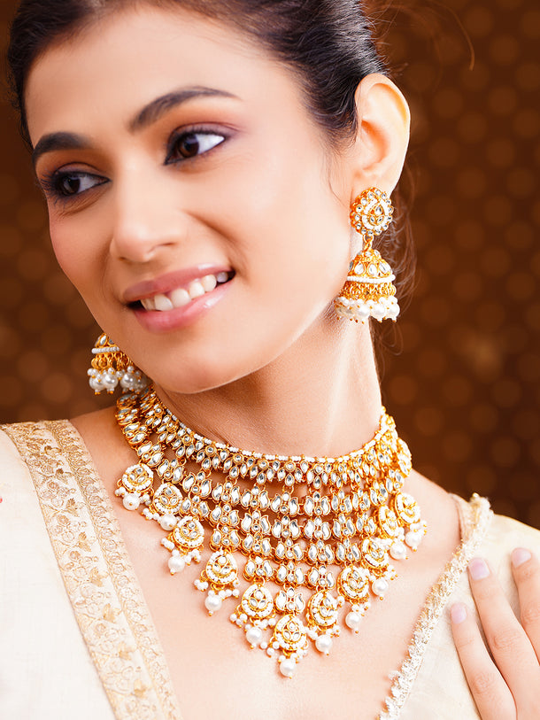 Gold-Plated Kundan Pearl Choker Jewellery Set