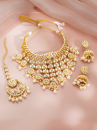 Gold-Plated Kundan Pearl Choker Jewellery Set