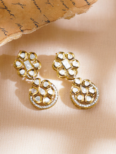 Gold Plated Circular Drop Floral Kundan Collar Necklace Set