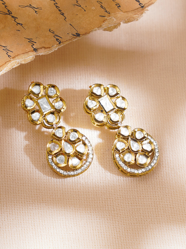 Gold Plated Circular Drop Floral Kundan Collar Necklace Set