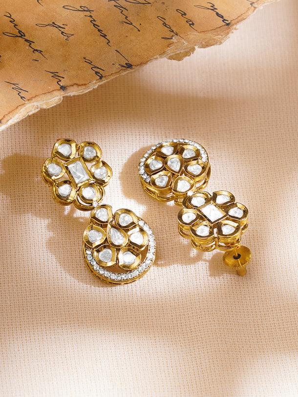 Gold Plated Circular Drop Floral Kundan Collar Necklace Set