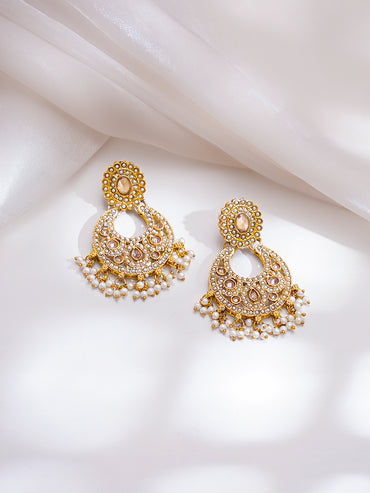Gold Plated Kundan Pearl Beaded Necklace Set