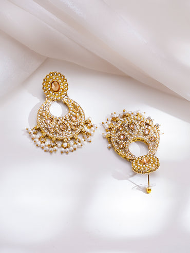 Gold Plated Kundan Pearl Beaded Necklace Set