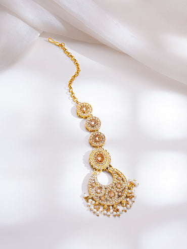 Gold Plated Kundan Pearl Beaded Necklace Set