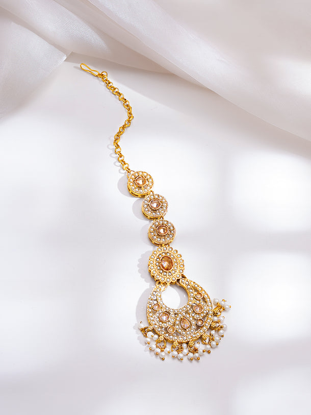 Gold Plated Kundan Pearl Beaded Necklace Set
