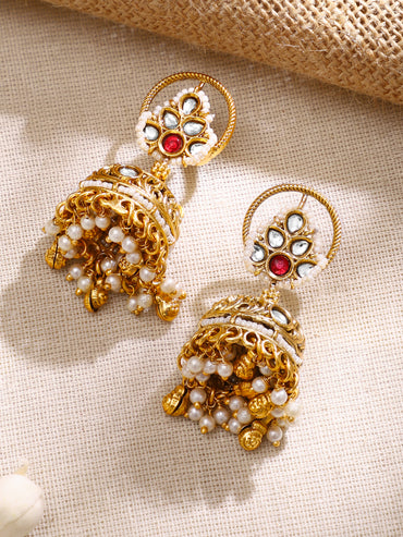 Gold Plated Pearl Strand Jhumka Choker Set