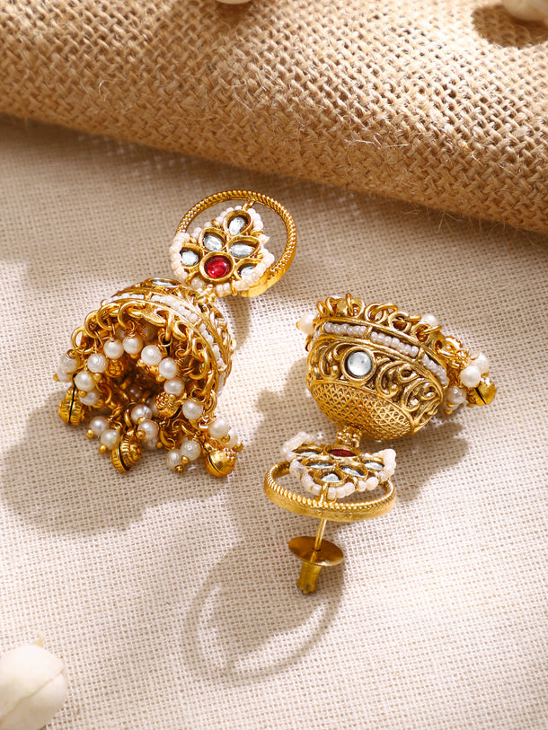 Gold Plated Pearl Strand Jhumka Choker Set