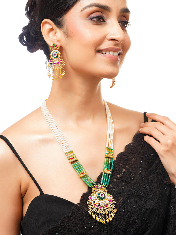 Gold Plated Pearl Layered Bead Pendant Necklace Set