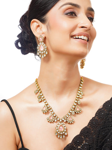 Gold Plated Blush Rose Kundan Choker Set