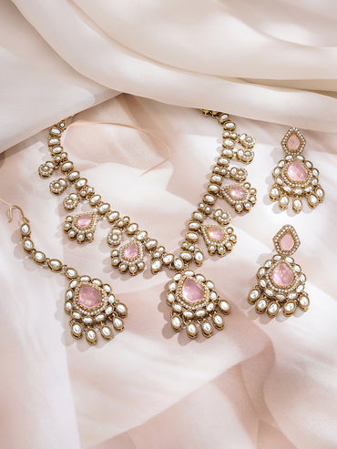 Gold Plated Blush Rose Kundan Choker Set
