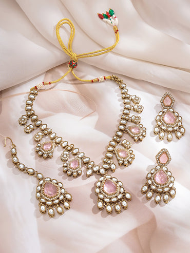 Gold Plated Blush Rose Kundan Choker Set