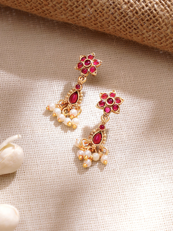 Gold Plated Ruby Dew Kemp Pearl Cascade Choker Set