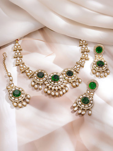 Gold Plated Royal Emerald Kundan Choker Set