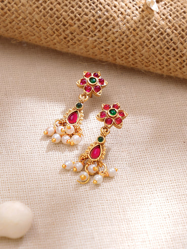 Gold Plated Ruby Blossom Kemp Pearl Drop Gold Choker Set