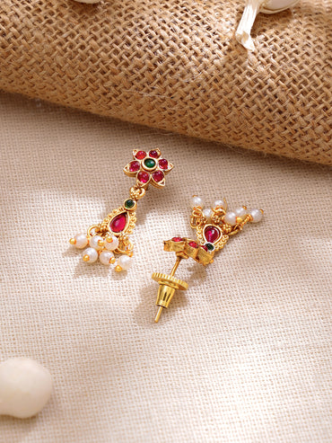 Gold Plated Ruby Blossom Kemp Pearl Drop Gold Choker Set