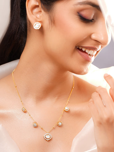 Gold Plated Moonlit Polki Station Necklace Set