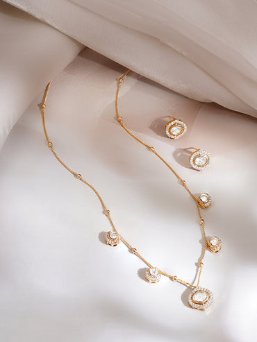 Gold Plated Moonlit Polki Station Necklace Set