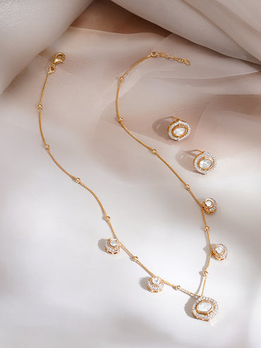 Gold Plated Moonlit Polki Station Necklace Set