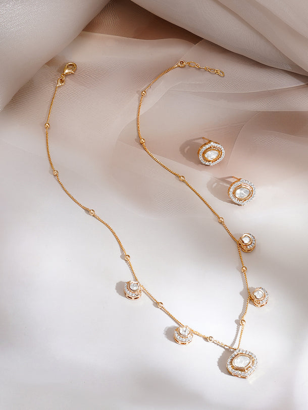 Gold Plated Moonlit Polki Station Necklace Set