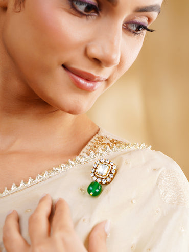 American Diamond Green Drop Brooch