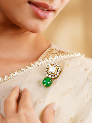 American Diamond Green Drop Brooch