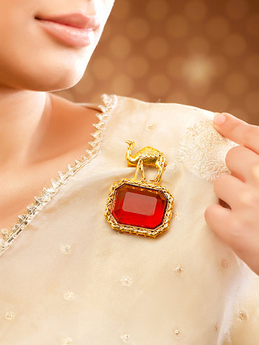 Ruby Red Crystal Camel Motif Statement Brooch