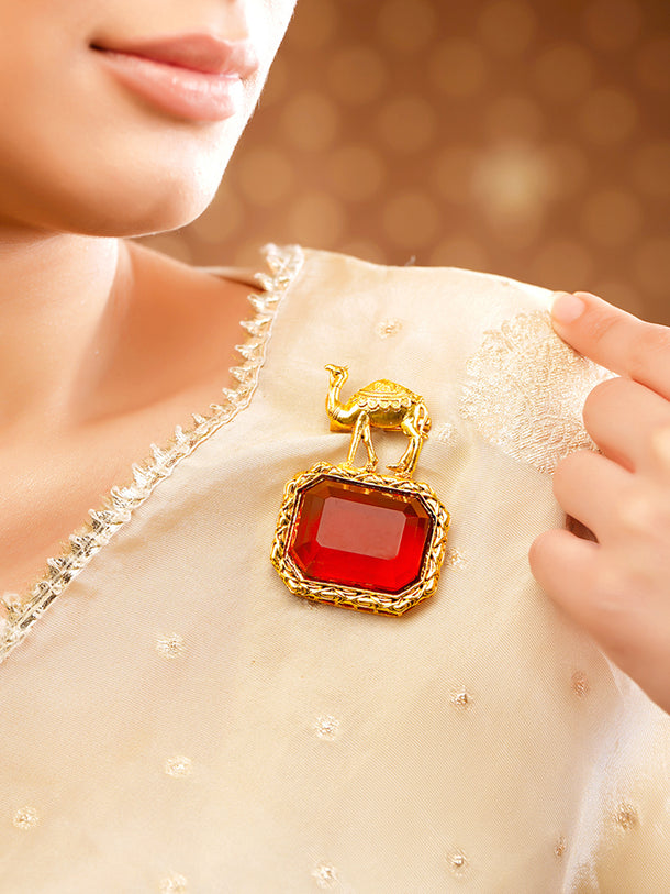 Ruby Red Crystal Camel Motif Statement Brooch