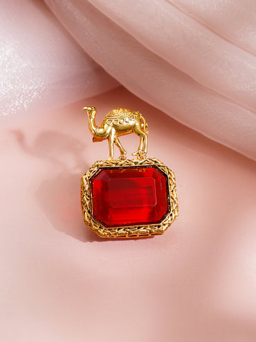 Ruby Red Crystal Camel Motif Statement Brooch