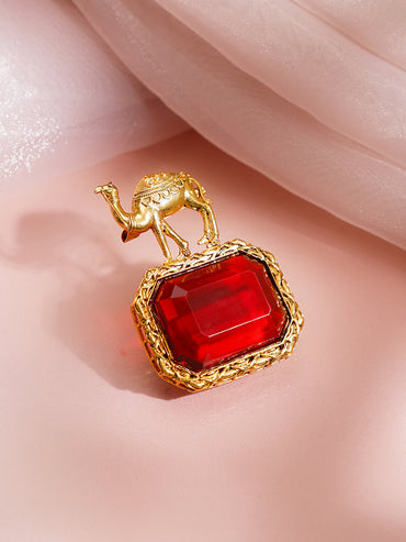 Ruby Red Crystal Camel Motif Statement Brooch