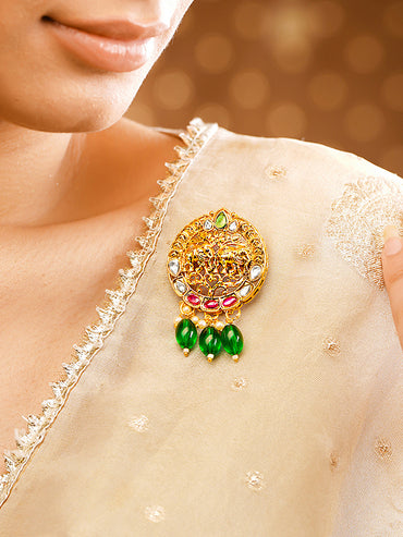 Peacock Motif Green Beaded Statement Brooch