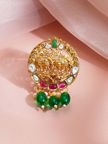 Peacock Motif Green Beaded Statement Brooch