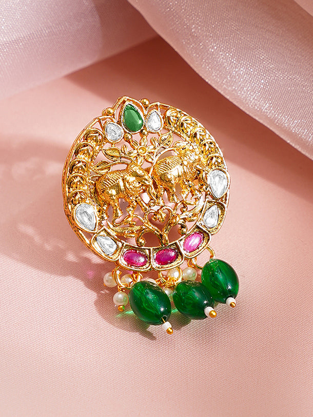 Peacock Motif Green Beaded Statement Brooch