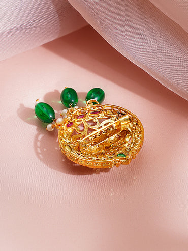 Peacock Motif Green Beaded Statement Brooch